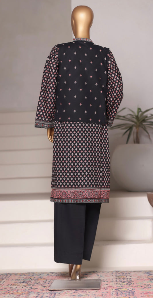 Bin Saeed Exclusive Embroidered Khaddar 3-Piece Suit – Volume 01 | Black and Maroon | Premium Winter Collection