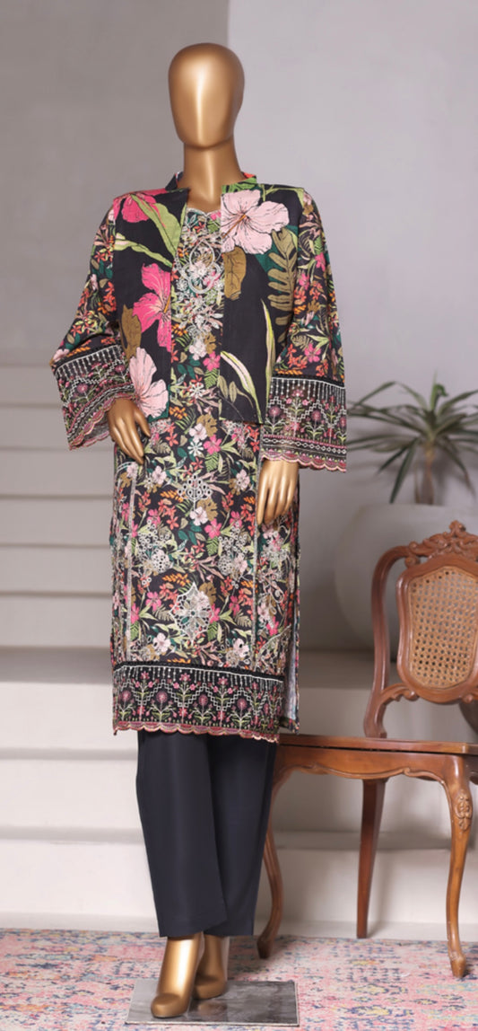 Bin Saeed Exclusive Embroidered Khaddar 3-Piece Suit – Volume 01 | Black Floral | Premium Winter Collection
