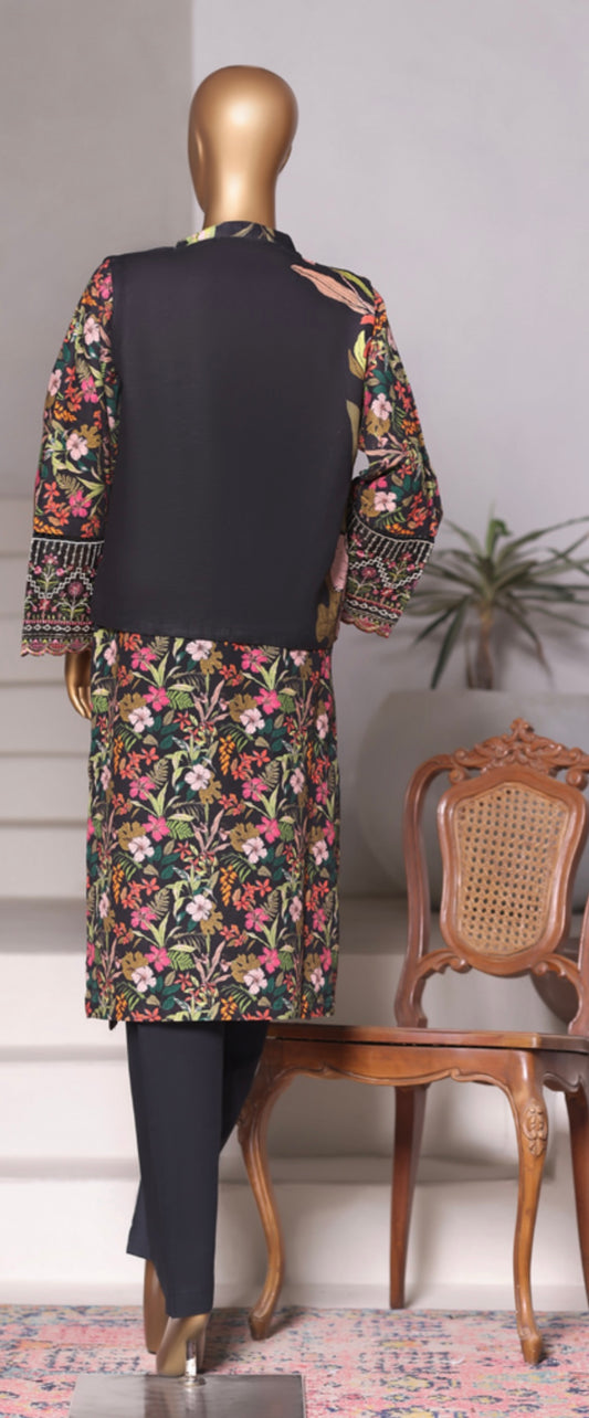 Bin Saeed Exclusive Embroidered Khaddar 3-Piece Suit – Volume 01 | Black Floral | Premium Winter Collection