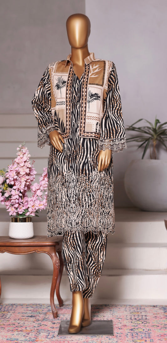 Bin Saeed Exclusive Embroidered Khaddar 3-Piece Suit – Volume 01 | Black and Beige | Premium Winter Collection